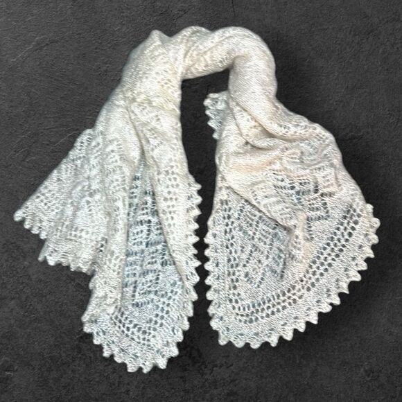 Goat Wool Lace Knit Shawl Scarf Wrap
Handmade Russian Orenburg Style Light Gray - Picture 3 of 12